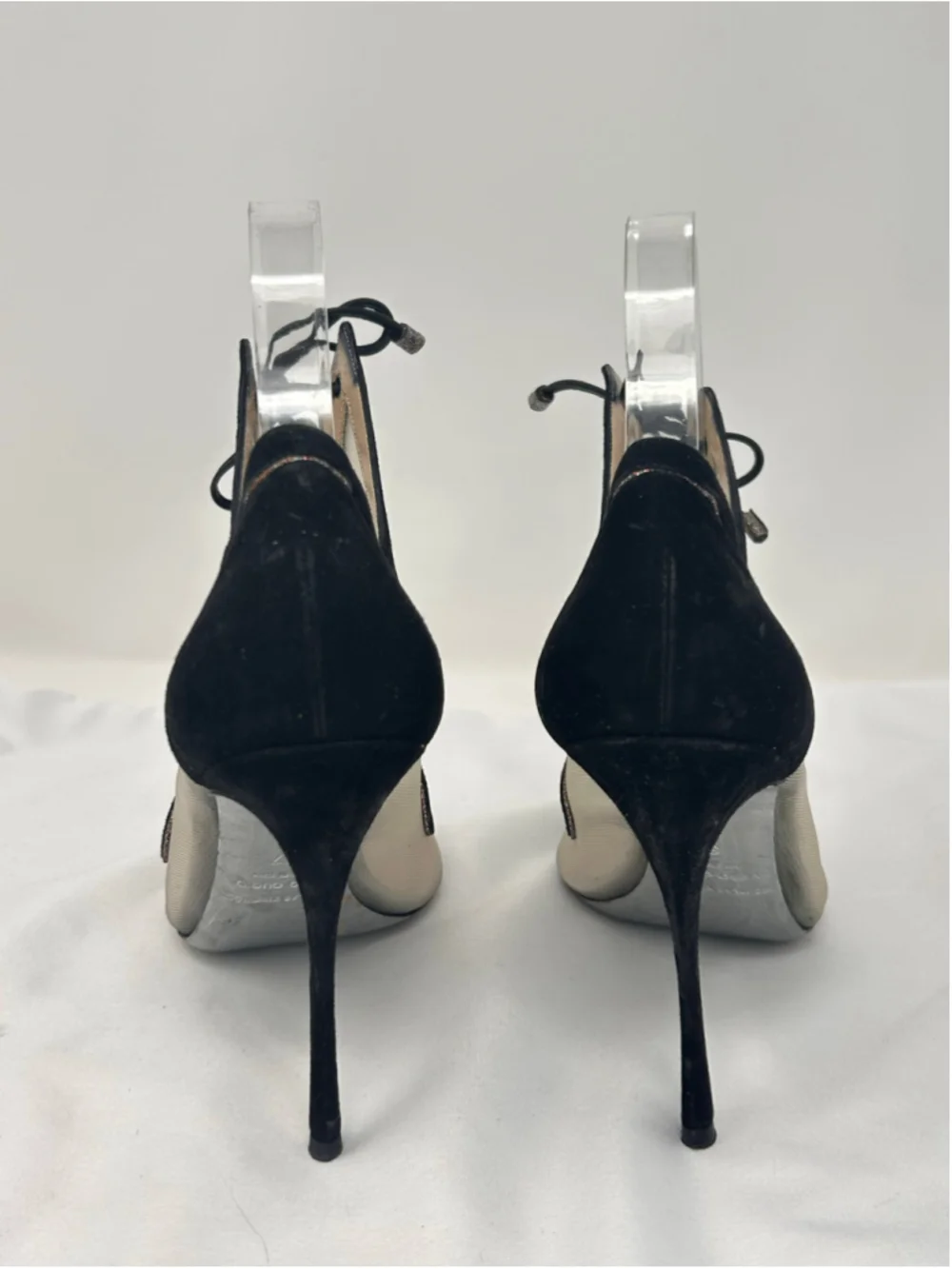 Nicholas Kirkwood Ava Black Suede & Mesh Lace-Up Sandals Heels 37